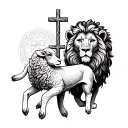 lion and lamb with a cross  tattoo design idea