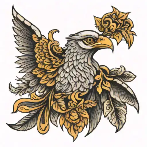 jatayu head surrounded with fethers turning tattoo design idea