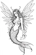 mermaid with vines wrapping and cicada wings tattoo design idea