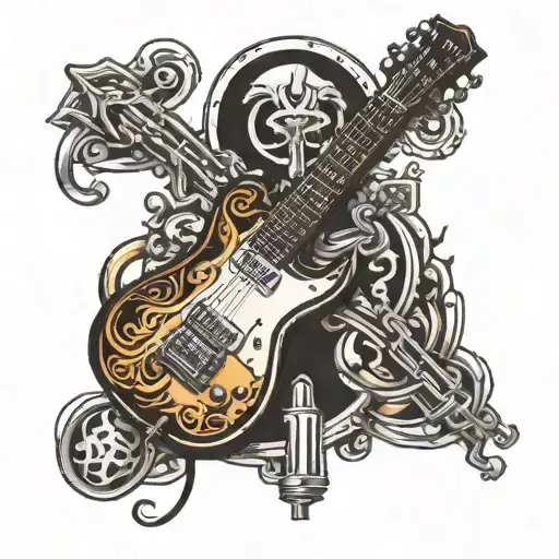 Electric guitar with cable plugging into vein of elbow tattoo design idea