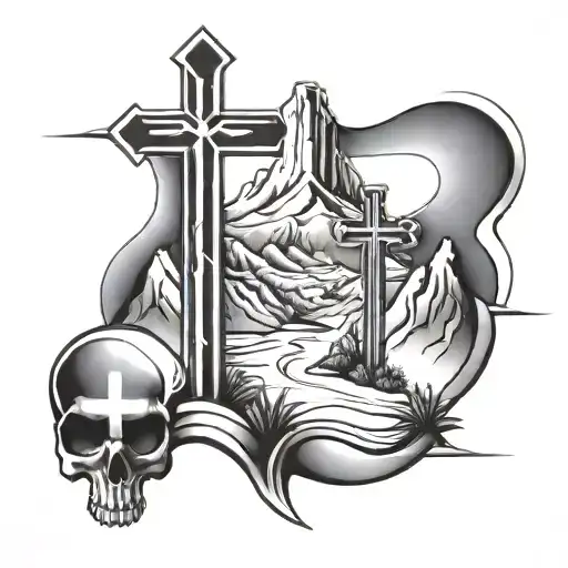 3 mountains of Cali with 3 crosses tattoo design idea