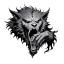 fenrir with tyrs hand in its mouth open tattoo design idea