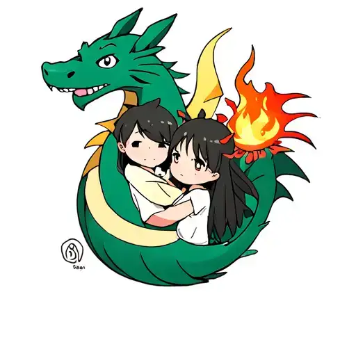 Studio ghibli Tattoo. Haku, the dragon, and chihiro are cuddling. As add on there are totoro, calcifer and jiji. tattoo design idea