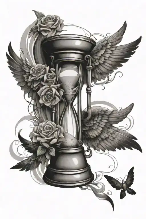 hourglass with angel wings tattoo design idea