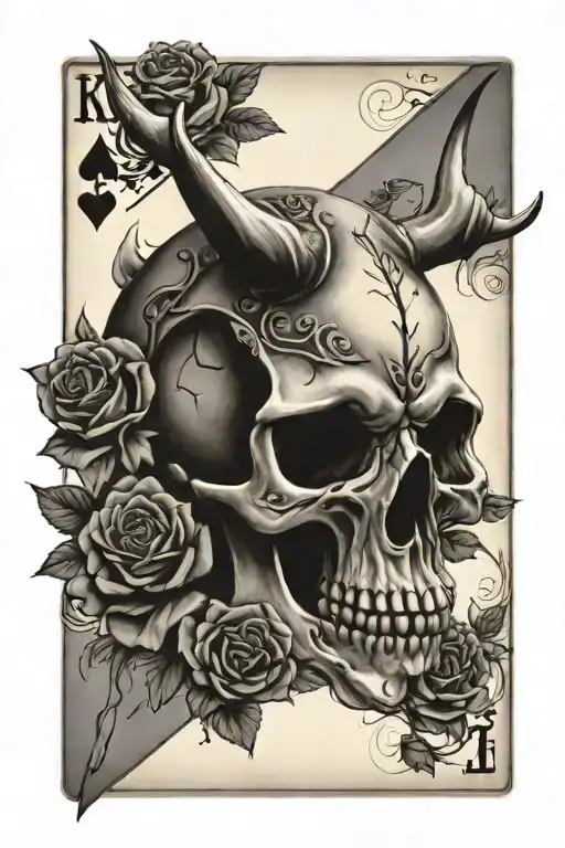 skull and roses and playing cards western bull skull tattoo design idea
