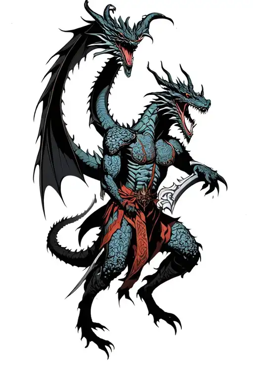 dragon slayer fighting demon tattoo design idea