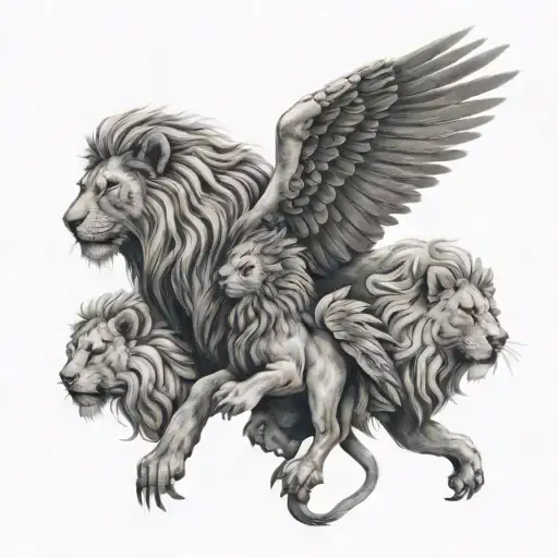 lion and phenix with a cub tattoo design idea