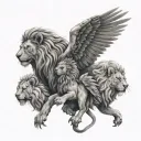 lion and phenix with a cub tattoo design idea