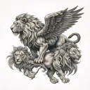 lion and phenix with a cub tattoo design idea