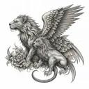 lion and phenix with a cub tattoo design idea