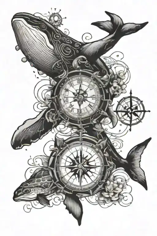 Under the sea, whale, jellyfish, compass, map, turtle, star fish tattoo design idea