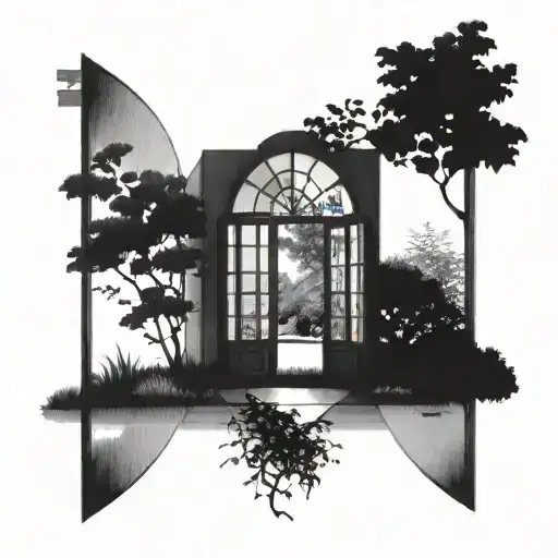 glass double doors open into garden tattoo design idea