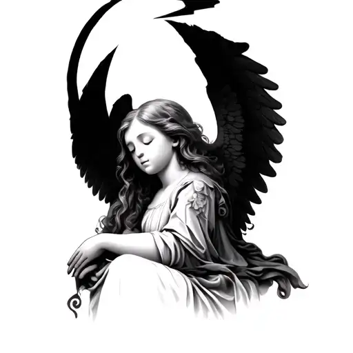 a sweet angel sleeping with a broken halo above her head  tattoo design idea