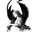 a sweet angel sleeping with a broken halo above her head  tattoo design idea