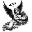 a sweet angel sleeping with a broken halo above her head  tattoo design idea