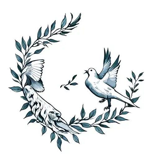 simple detail, and neutral essence. Glorious Lion and Gracious Doves picking leaves, The Sentimental C tattoo design idea