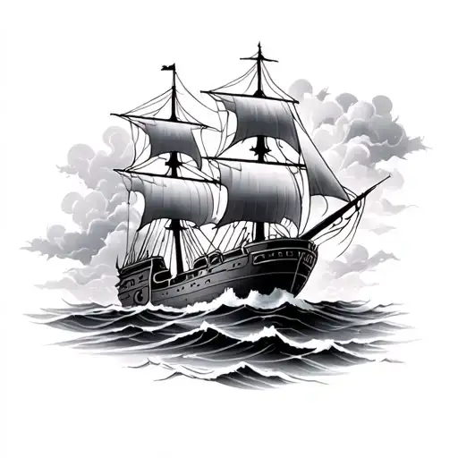 Ship In Storm tattoo design idea