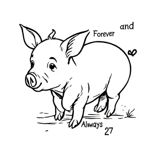 piglet from winnie the pooh with text 'Forever and Always 27' 39 9" N tattoo design idea