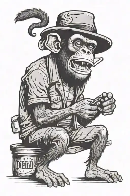 man with half dead evil chimp hat being worn tattoo design idea