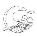 waves clouds moon tattoo design idea