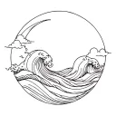 waves clouds moon tattoo design idea