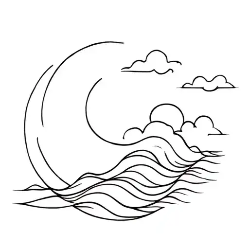waves clouds moon tattoo design idea