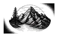 pikes peak mountain, sunrise in background tattoo design idea