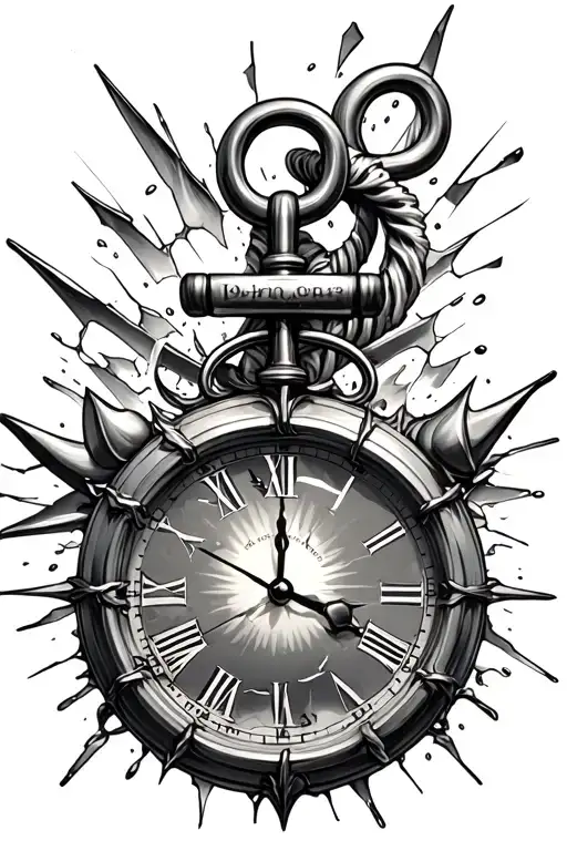 anchor smashing a clock face with glass shattered  tattoo design idea