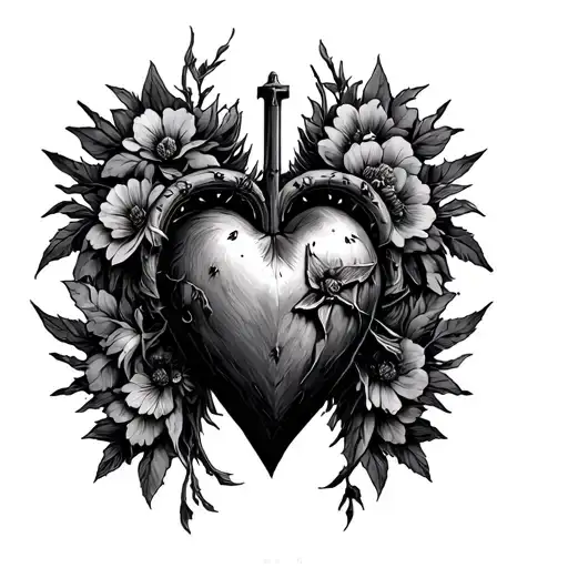 Sacred heart dark gothic attributes less floral tattoo design idea