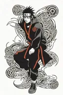Create a full sleeve tattoo design for a man that features the characters Itachi, Kakashi, Pain, and Obito tattoo design idea