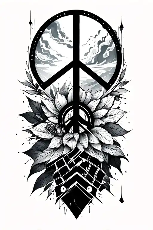 peace and lightining storm and time and nature tattoo design idea