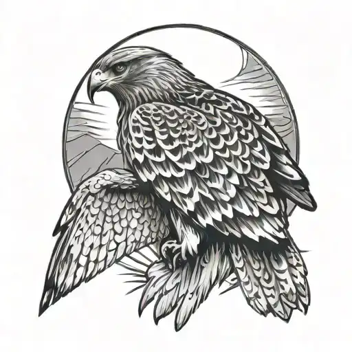 red tailed hawk in front of sun tattoo design idea