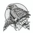 red tailed hawk in front of sun tattoo design idea