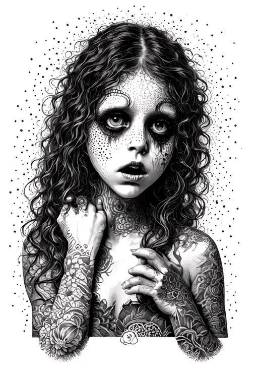 The girl looking in the mirror sees horror tattoo design idea