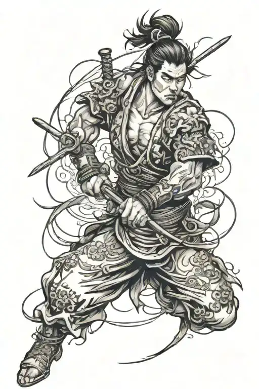 tattoo dark sketches with japanese style scene with blood and fight  tattoo design idea