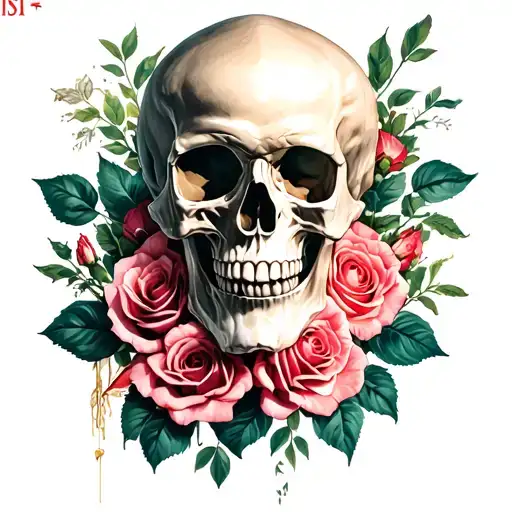 Roman no 18 with skull and roses tattoo design idea