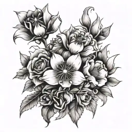 flowers symbolising mourning tattoo design idea