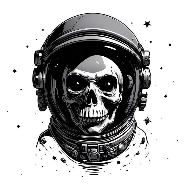 dead astronaut lost in space with skull face tattoo design idea