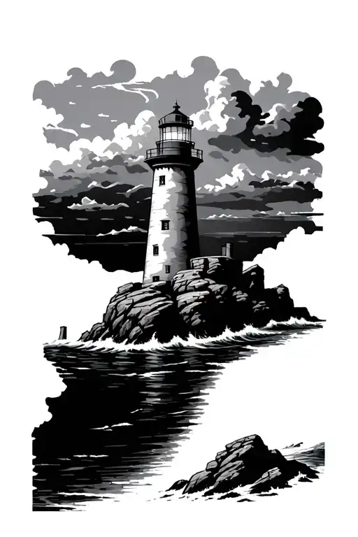 Lighthouse rocks sea tattoo design idea