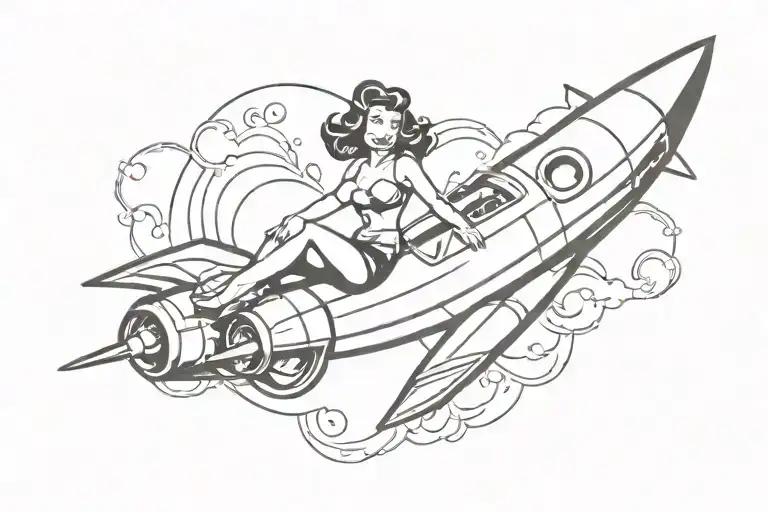 pinup girl riding a rocket tattoo design idea