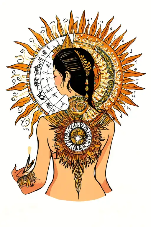 Filipino tribal, Sun Warrior, Leo zodiac sign incorporated, back tattoo tattoo design idea