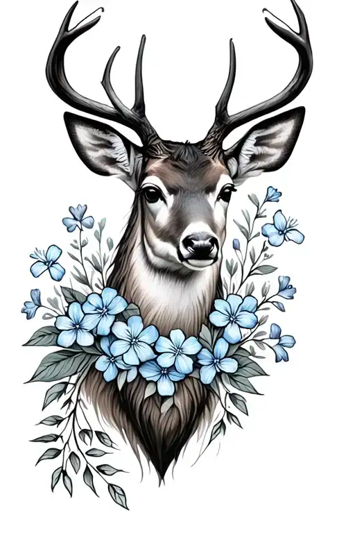 a deer intertwined with forget me nots tattoo design idea