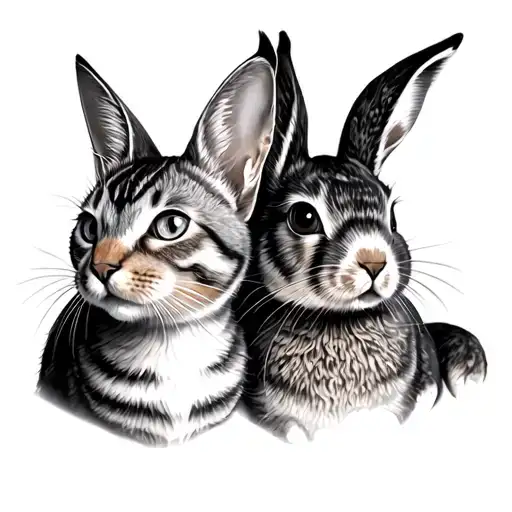 cat and rabbit looking tattoo design idea
