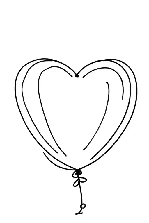 a heart-shaped balloon in line art, very aesthetic and minimalist fine line with a string and in the string it tattoo design idea