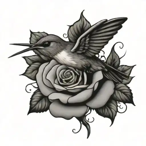 humming bird perched on rose tattoo tattoo design idea