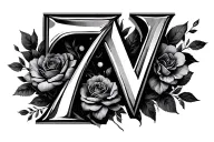 Number 7 letters E and V romantic tattoo design idea