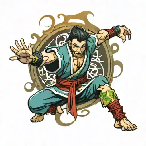 tanjiro kamado performing the hinokami kagura into the mortal kombat symbol tattoo design idea