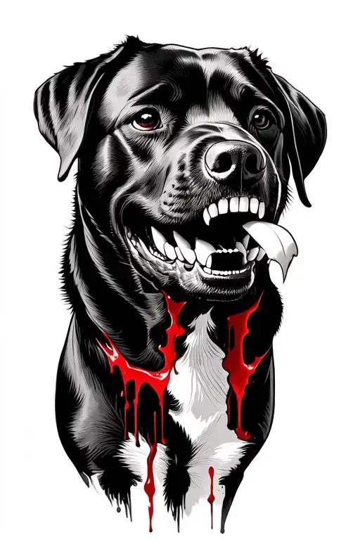 Rottweiler dog bite mark with teeth and blood tattoo design idea