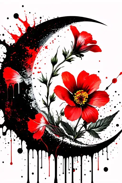 evening primrose, and crescent moon tattoo design idea