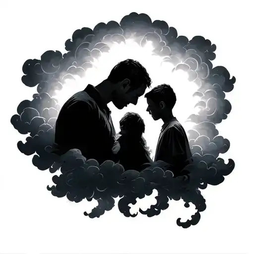 memorial tattoo depicting clouds surrounding a dad and son tattoo design idea